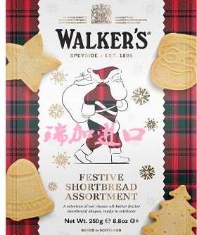 包邮加拿大Walkers圣诞老人铁听节日礼盒纯黄油曲奇饼干250克多种