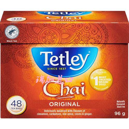 包邮加拿大TETLEY泰勒CHAI经典印度红茶48包96克肉桂豆蔻八角苜蓿