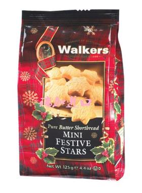加拿大Walkers Shortbread迷你节日黄油曲奇饼干星星125g*2包多种