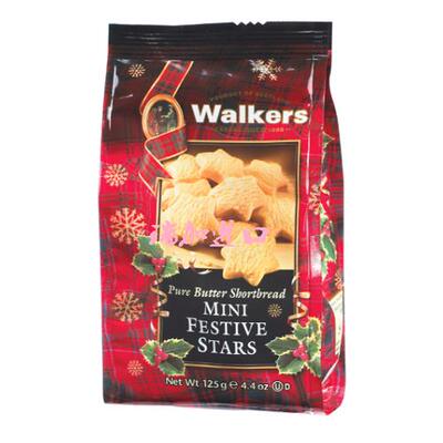 加拿大Walkers Shortbread迷你节日黄油曲奇饼干星星125g*2包多种