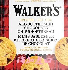 包邮加拿大Walkers Shortbread迷你纯黄油巧克力碎曲奇饼干125g*2