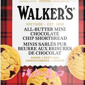 包邮加拿大Walkers Shortbread迷你纯黄油巧克力碎曲奇饼干125g*2