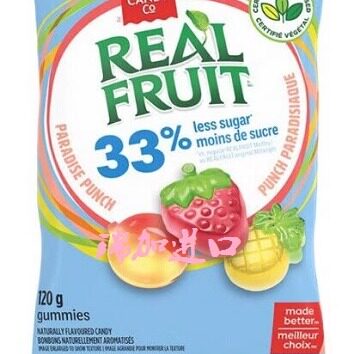 包邮加拿大Dare戴尔减糖1/3 草莓桃菠萝真正水果QQ软糖120克*3包