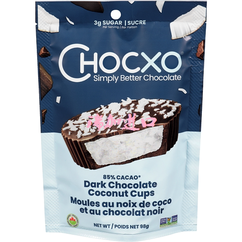 包邮加拿大Chocxo生酮有-机无麸质饼干低糖85%黑巧椰子杯98克*2包