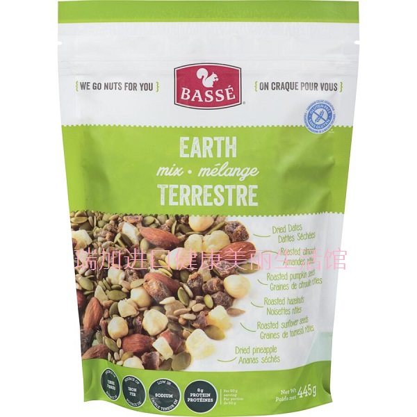 包邮加拿大Basse EARTH MIX杏仁南瓜籽榛子葵花籽枣菠萝445克多种