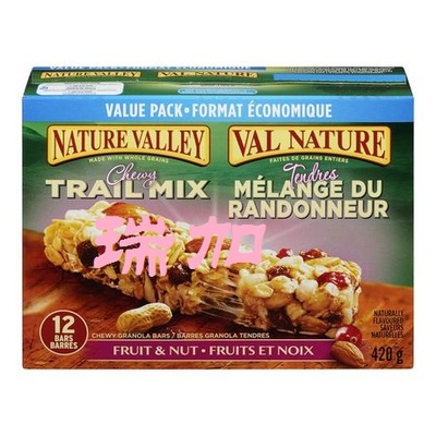 包邮！加拿大Nature Valley 全谷物水果坚果麦片能量棒12支420克