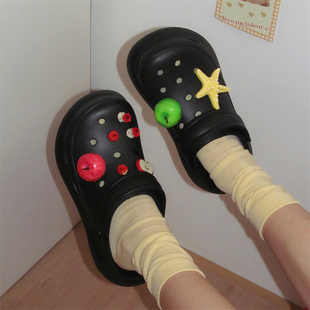 少女心可爱红绿苹果海边洞洞鞋增高沙滩女士舒适多巴胺夏季凉拖鞋