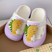 毛绒可爱恐龙男童女童拼色包头凉拖鞋 儿童洞洞鞋 新款 趣味卡通夏季