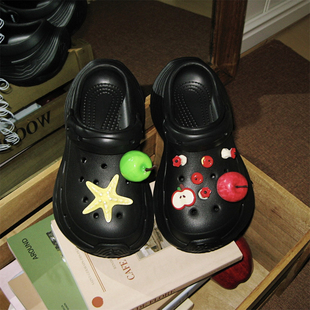 夏季新款学生沙滩凉拖鞋立体红绿苹果女士个性舒适厚底增高洞洞鞋