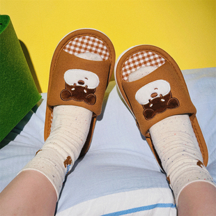 软底防滑ins家用透气百搭地板鞋呆萌狗狗轻便春夏季女士棉麻拖鞋