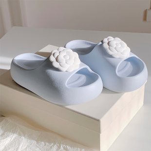 一字日系温柔山茶花防滑新款甜美花朵拖鞋软厚底休闲女夏季凉拖鞋