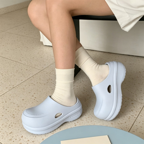 细细条简约厚底增高包头凉拖女