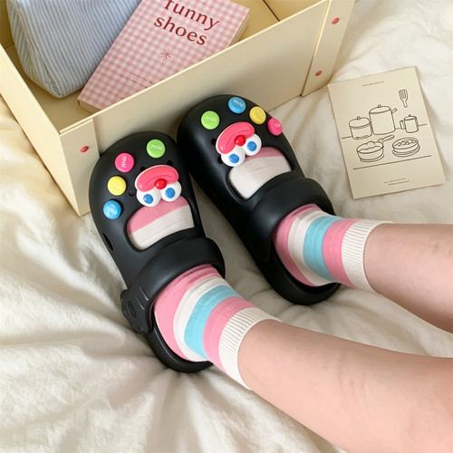 细细条趣味搞怪青蛙嘴洞洞鞋女