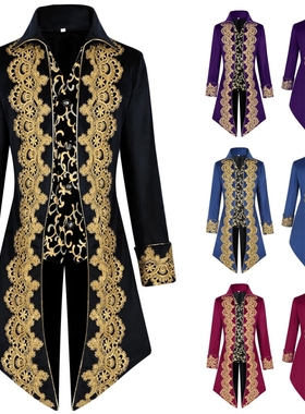 万圣节宫廷蕾丝燕尾服中世纪复古礼服朋克中长款西服外套cos服男