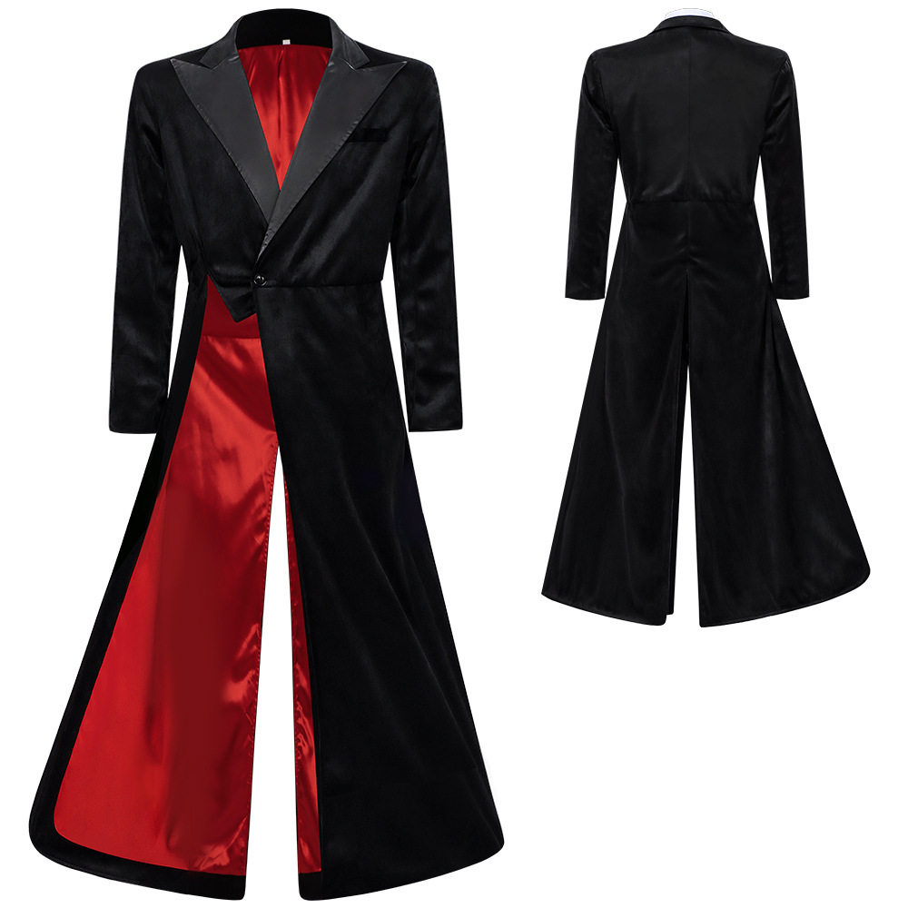 万圣节派对走秀大衣戗驳领主持穿搭绒面礼服红底风衣男士演出外套