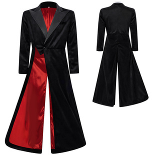 万圣节派对走秀大衣戗驳领主持穿搭绒面礼服红底风衣男士演出外套