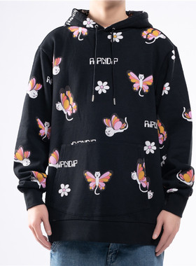 新衣城 RIP N DIP黑色蝴蝶连帽衫男女潮牌情侣卫衣宽松休闲上衣