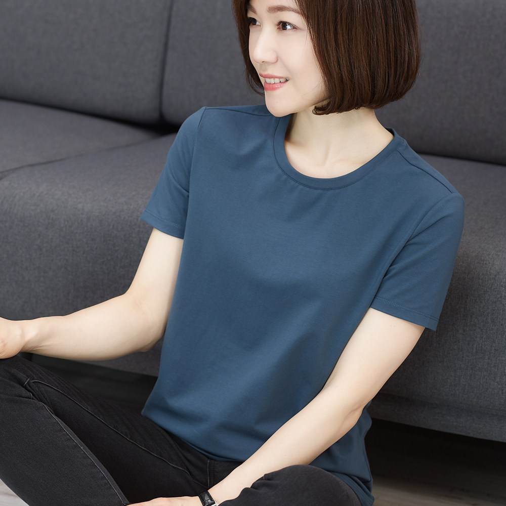 短袖t恤女2022夏季薄款中年妈妈宽松上衣全纯棉半袖圆领打底汗衫
