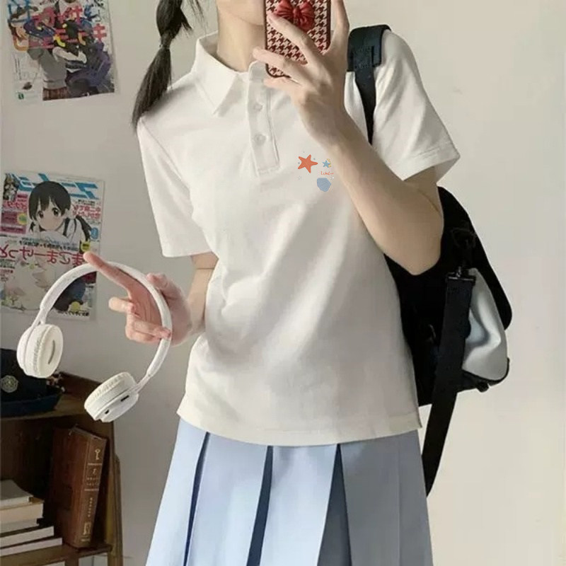 白色翻领大码短袖T恤女2026新款夏季薄款宽松休闲POLO衫打底上衣