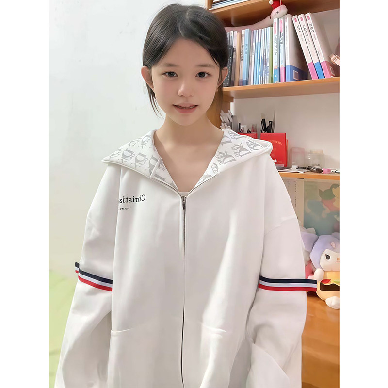 通勤风连帽女装ins秋季字母印花双袖织带大码新款松弛感宽松卫衣