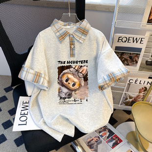 正肩t恤女大码短袖夏装2026年新款polo衫半袖体恤遮肚子翻领上衣