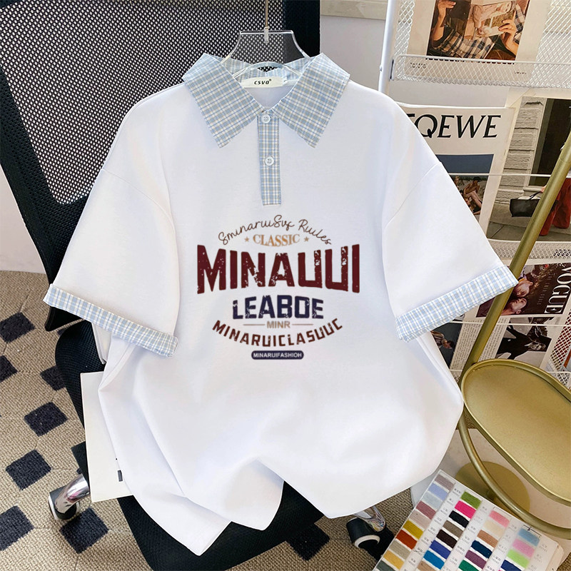 多巴胺穿搭撞色翻领短袖T恤女童夏季2026新款宽松设计甜美POLO衫