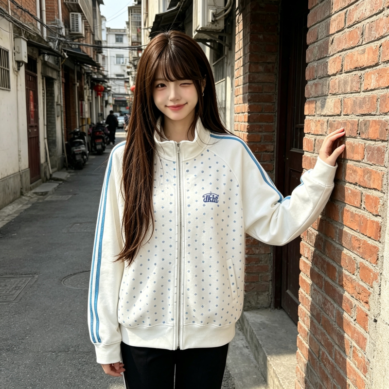 韩版多巴胺小波点卫衣女生春秋休闲日系慵懒风学院风潮流宽松外套