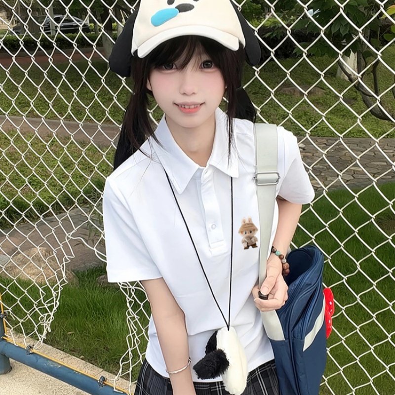 白色短袖Polo衫女学生夏季新款修身显瘦新款T恤休闲正肩百搭上衣