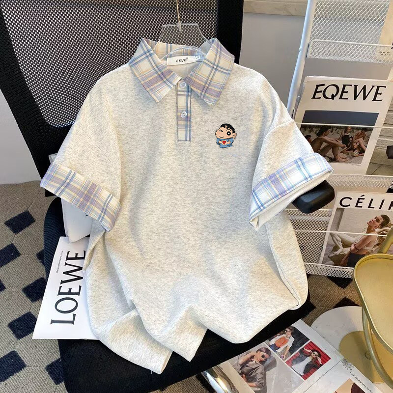 夏季polo衫翻领新款短袖T恤女宽松学院小众休闲oversize百搭上衣