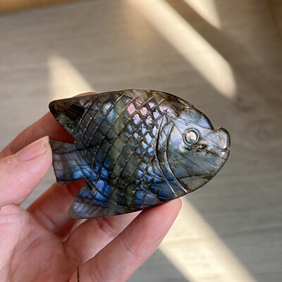 天然5紫光拉长石热带鱼摆件65*44*9mm39g