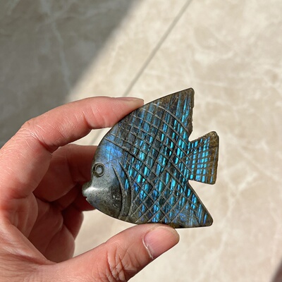 天然拉长石热带鱼7摆件60*56*8mm39g