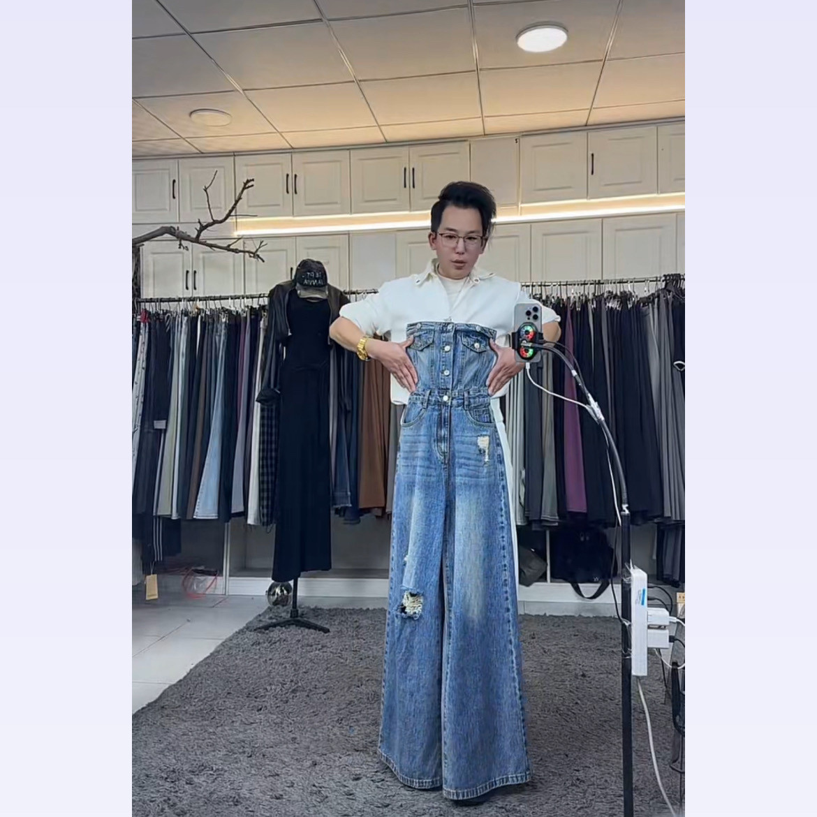 燕龙原创7101春季网红时尚个性修身显高显瘦破洞背带牛仔连体裤