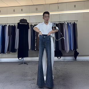 燕龙原创2089浅秋款高弹高腰提臀显瘦欧货烫钻大个子微辣牛仔裤