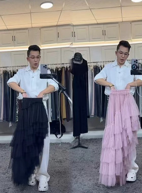 燕龙服饰原创1026前短后长纱裙蓬蓬裙半身裙斜摆个性宴会裙蛋糕裙