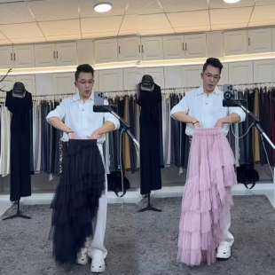 宴会裙蛋糕裙 燕龙服饰原创1026前短后长纱裙蓬蓬裙半身裙斜摆个性