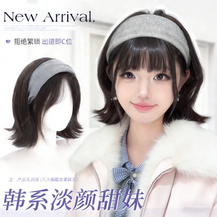 波点发箍假发一体女2026秋冬新款仿真全头套式自然帽子短卷假发片