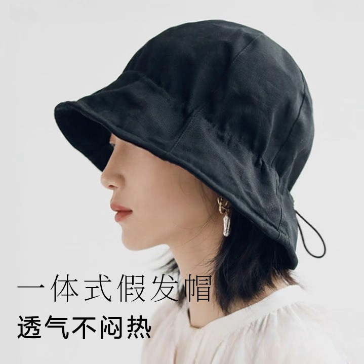 假发帽子一体短发夏季女可折叠时尚ins百搭渔夫帽女日系防晒时尚图片
