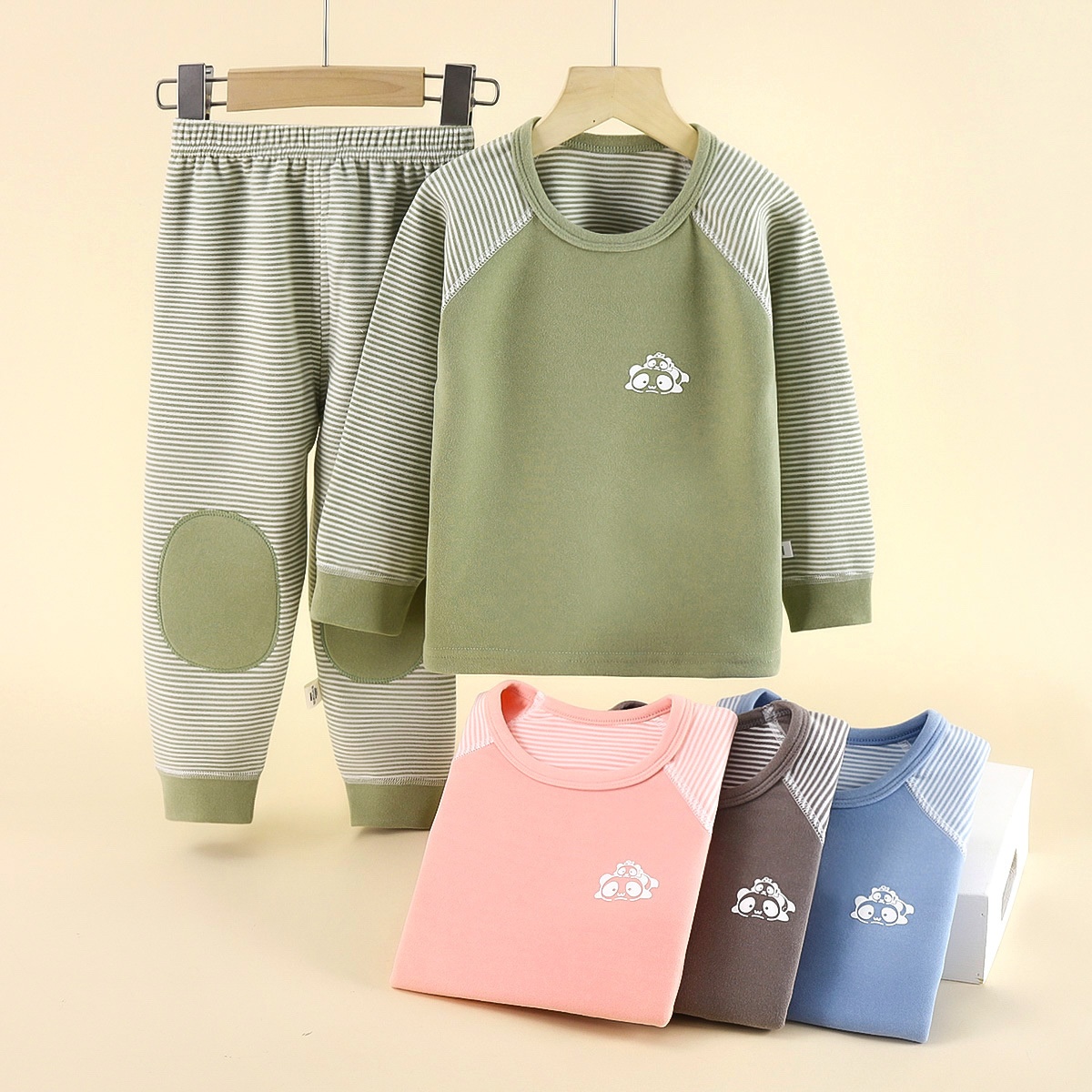 儿童德绒套装无骨秋衣秋裤女童条纹男童加厚保暖内衣套装童装