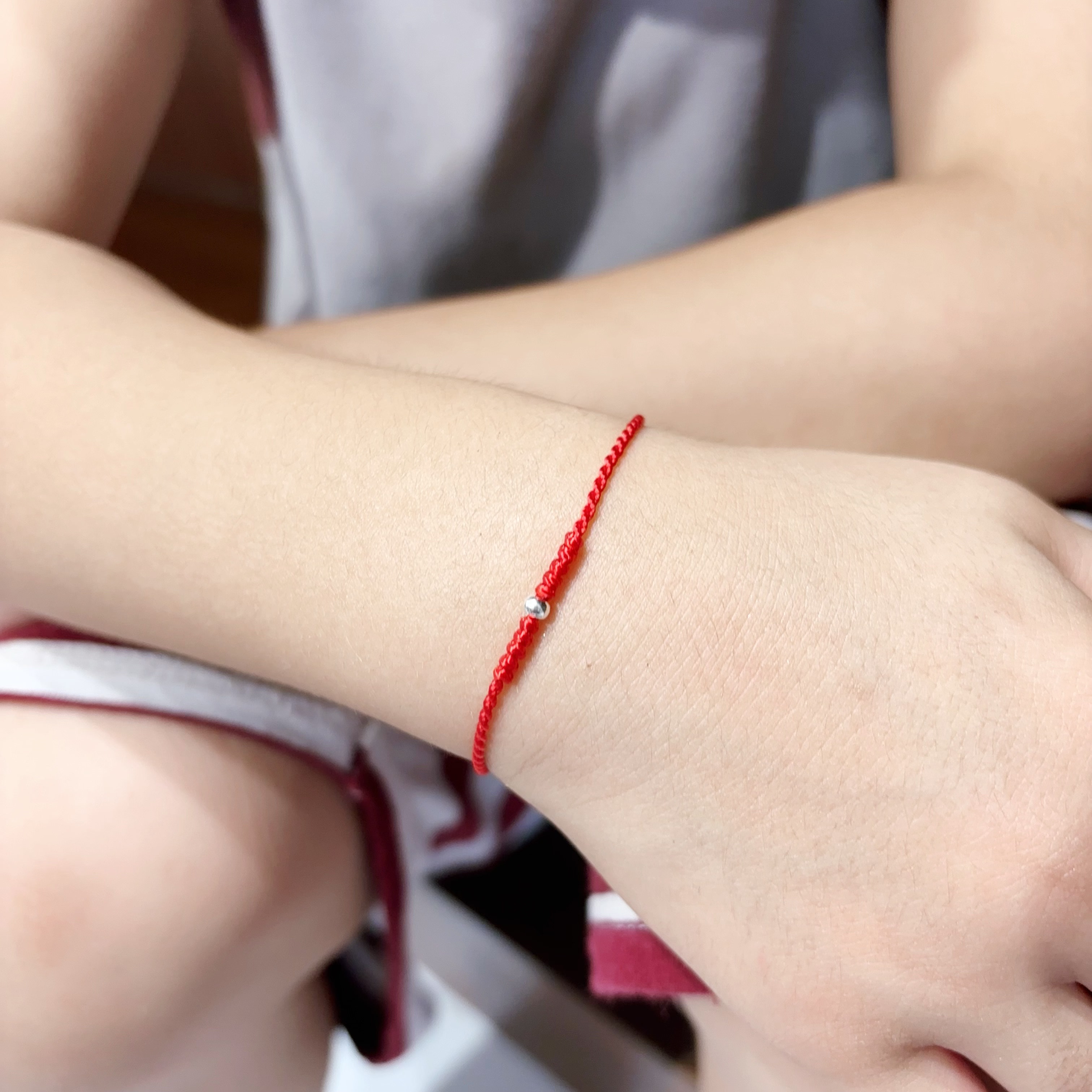 儿童手工编织银珠子红绳本命年手链999足银男女同款情侣款细绳