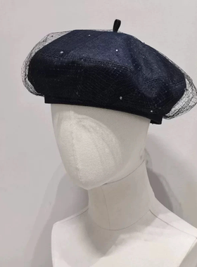 原创设计秋冬新款网纱贝雷帽女网纱画家蓓蕾帽气质名媛小香风帽子
