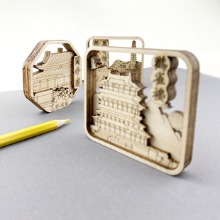 山西文创木质冰箱贴鹳雀楼普济寺关帝庙运城永济旅游纪念品礼物