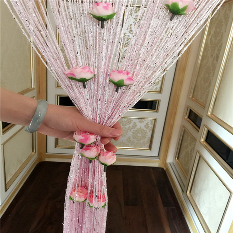 銀絲簾玫瑰花線簾浪漫隔斷簾子玄關(guān)掛簾臥室客廳裝飾隔簾門簾包郵