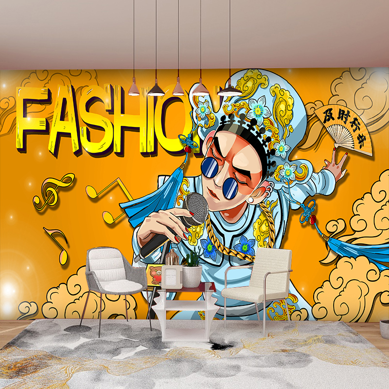 日式招财猫壁纸日本店铺装修国潮风棋牌室麻将馆装饰画烧烤店墙纸