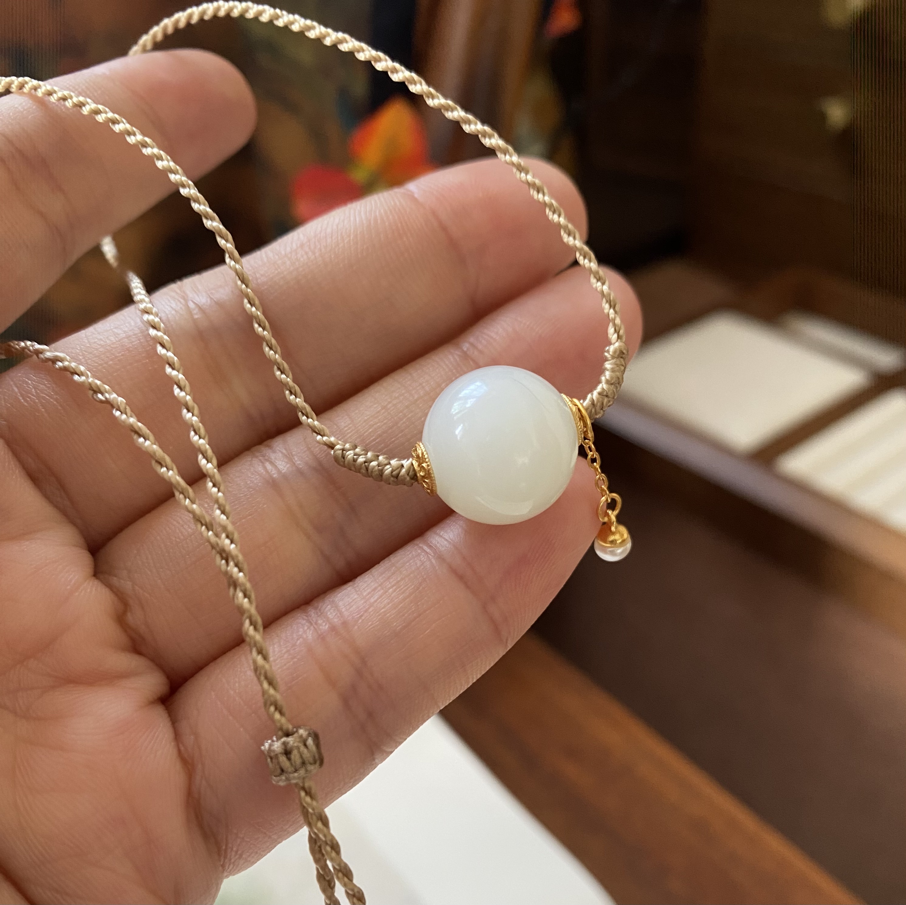 天然俄白和田玉路路通吊坠项链锁骨链转运珠情人节礼物羊脂白玉