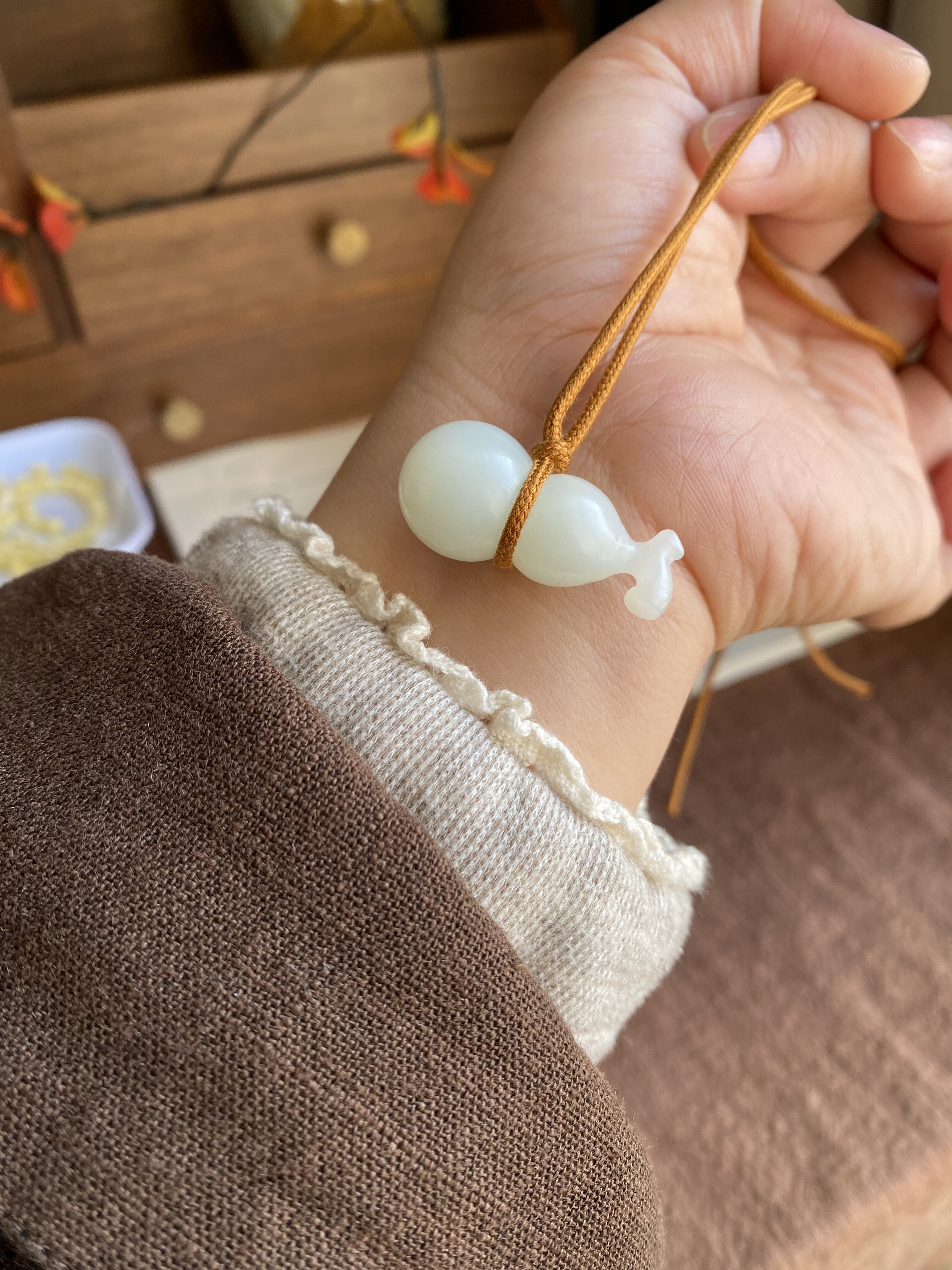 天然俄料和田玉白玉葫芦细腻干净锁骨链项链