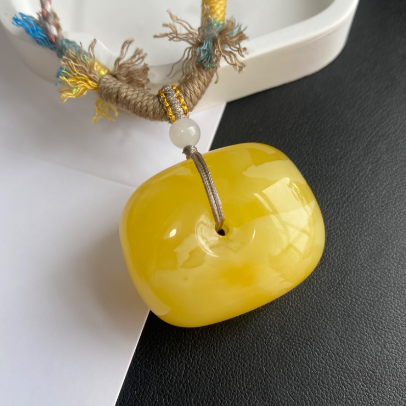 一物一图天然保真原矿蜜蜡吊坠毛衣链平安扣项链新中式闺蜜礼物