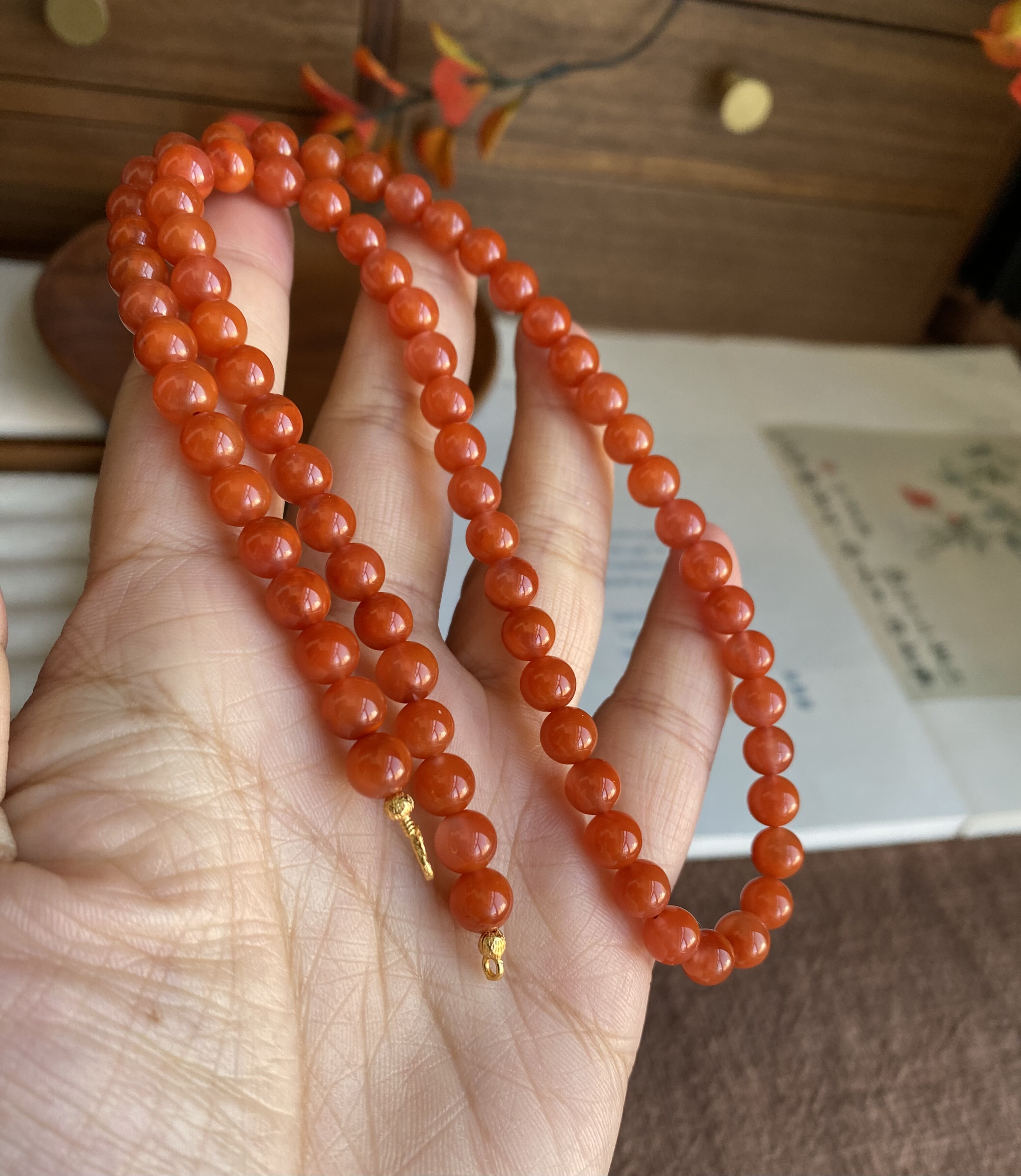 天然冰红南红项链锁骨链6.6mm显白南红新中式国风项链