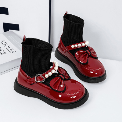 ABC IM儿童靴子女童公主鞋秋冬季款小皮鞋演出舞蹈二棉鞋乐福红色