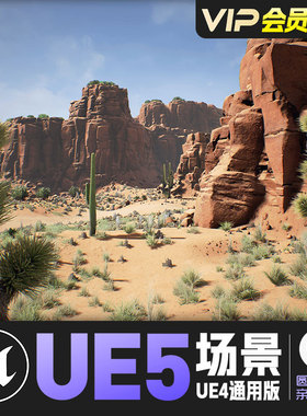 UE4虚幻5_西部红色沙漠戈壁岩石仙人掌场景 Red Desert Pack
