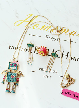 美式BJ可爱粉色爱心机器人绿色云朵流苏亚克力粉色糖果毛衣链